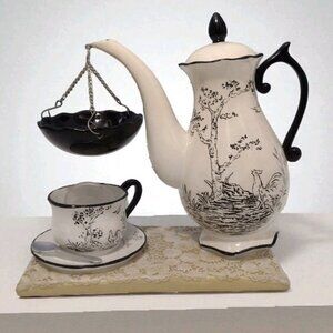 Marex Creations Rooster Chicken Teapot Oil Wax Tart Warmer Farmhouse Teacup Box